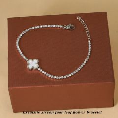 18K tennis chain black white four leaf clover flower stainless steel bracelet