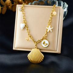 Gold-Plated Large Shell Three-Dimensional Butterfly Starfish charm stainless steel Necklace