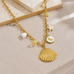 Gold-Plated Large Shell Three-Dimensional Butterfly Starfish charm stainless steel Necklace