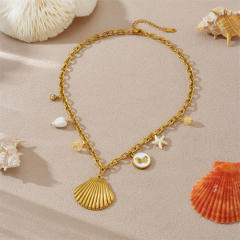 Gold-Plated Large Shell Three-Dimensional Butterfly Starfish charm stainless steel Necklace