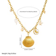 Gold-Plated Large Shell Three-Dimensional Butterfly Starfish charm stainless steel Necklace