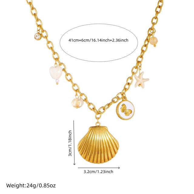 Gold-Plated Large Shell Three-Dimensional Butterfly Starfish charm stainless steel Necklace