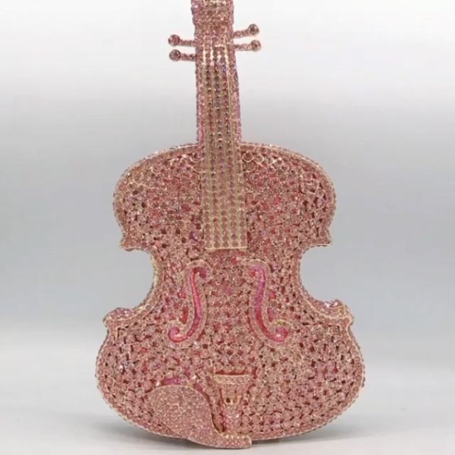 Violin diamond-encrusted evening bag banquet rhinestone clutch bag