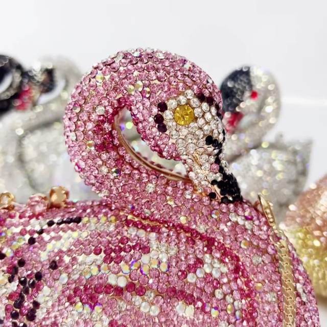 Crystal evening bag diamond-encrusted evening bag animal swan full diamond hand banquet clutch bag