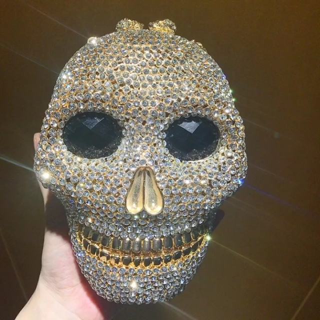 Diamond skull evening bag storage bag Halloween metal three-dimensional bag women's clutch