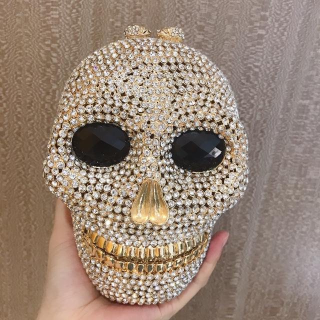 Diamond skull evening bag storage bag Halloween metal three-dimensional bag women's clutch