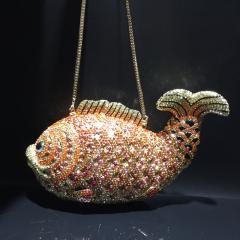 Cute goldfish rhinestone bag hollow metal crystal evening bag women clutch bag