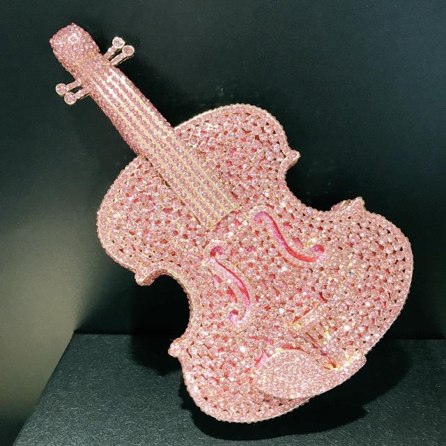 Violin diamond-encrusted evening bag banquet rhinestone clutch bag