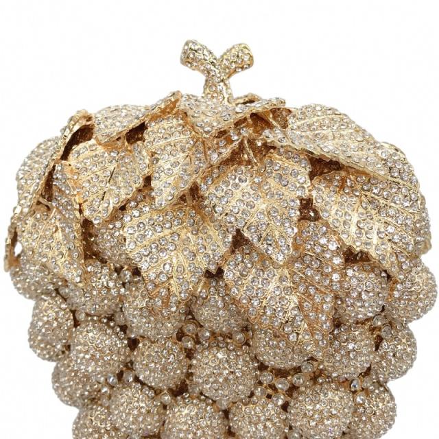 Foreign Trade New Style Grape Diamond-encrusted Banquet Bag Hollow Metal Full Diamond clutch bag