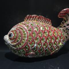 Cute goldfish rhinestone bag hollow metal crystal evening bag women clutch bag