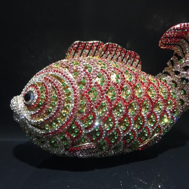 Cute goldfish rhinestone bag hollow metal crystal evening bag women clutch bag