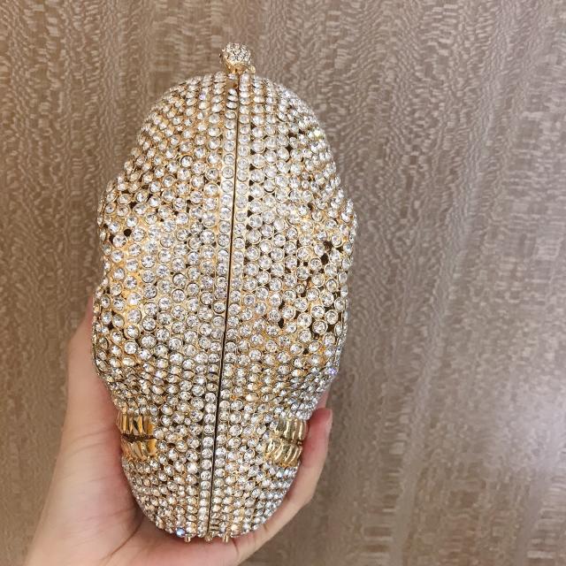 Diamond skull evening bag storage bag Halloween metal three-dimensional bag women's clutch