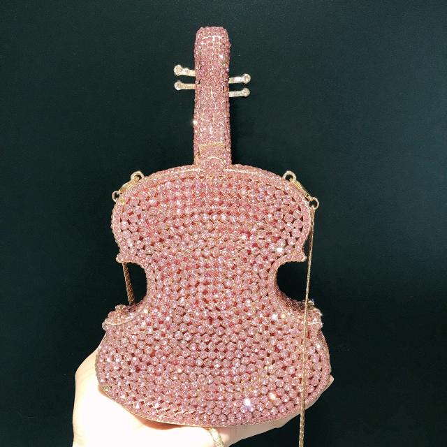 Violin diamond-encrusted evening bag banquet rhinestone clutch bag