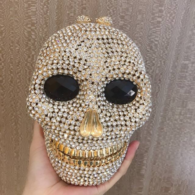 Diamond skull evening bag storage bag Halloween metal three-dimensional bag women's clutch