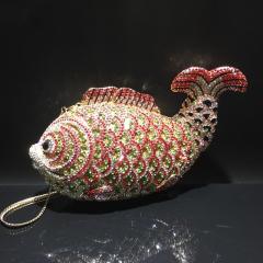 Cute goldfish rhinestone bag hollow metal crystal evening bag women clutch bag