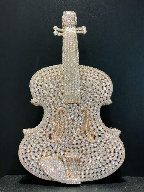 Violin diamond-encrusted evening bag banquet rhinestone clutch bag
