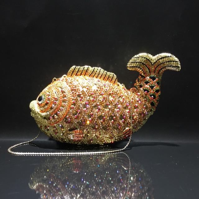 Cute goldfish rhinestone bag hollow metal crystal evening bag women clutch bag