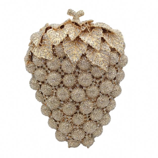 Foreign Trade New Style Grape Diamond-encrusted Banquet Bag Hollow Metal Full Diamond clutch bag