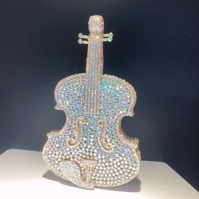 Violin diamond-encrusted evening bag banquet rhinestone clutch bag
