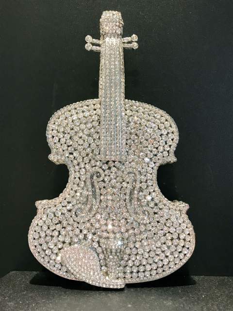 Violin diamond-encrusted evening bag banquet rhinestone clutch bag