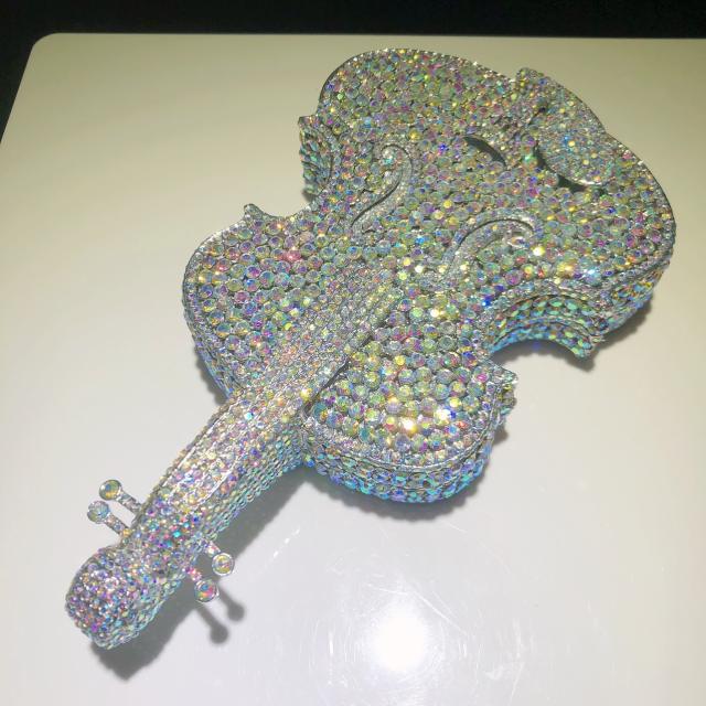 Violin diamond-encrusted evening bag banquet rhinestone clutch bag
