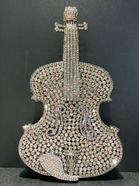 Violin diamond-encrusted evening bag banquet rhinestone clutch bag