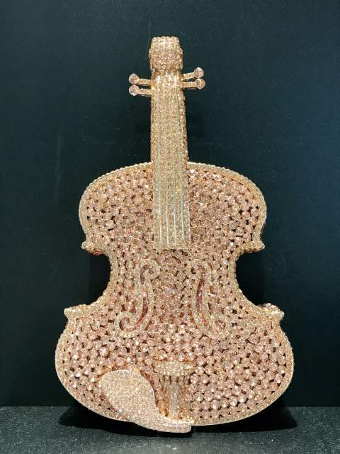Violin diamond-encrusted evening bag banquet rhinestone clutch bag