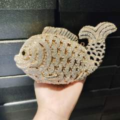Cute goldfish rhinestone bag hollow metal crystal evening bag women clutch bag