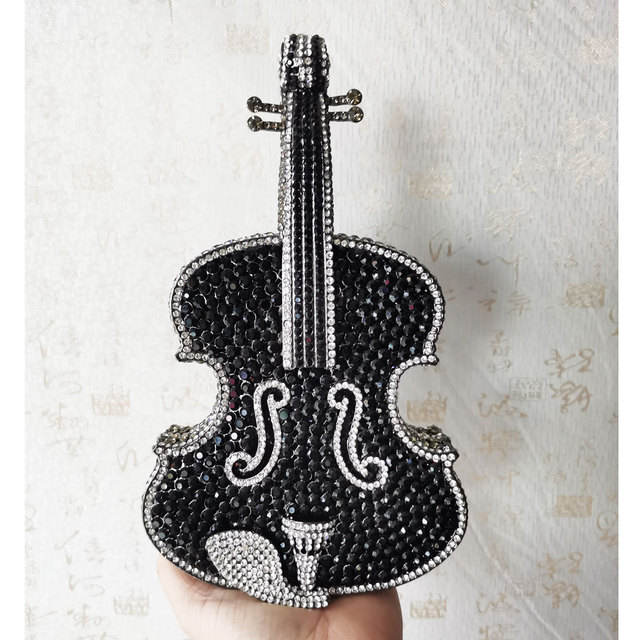 Violin diamond-encrusted evening bag banquet rhinestone clutch bag