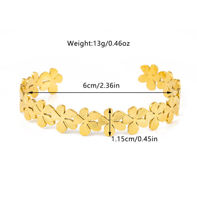 18KG sweet flower stainless steel cuff bangle bracelet arm bangle