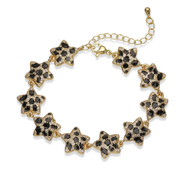 Gold plated Copper Inlaid Zircon Leopard Pattern Star-Shaped Love Bracelet