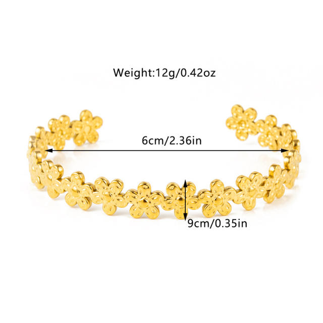 18KG sweet flower stainless steel cuff bangle bracelet arm bangle