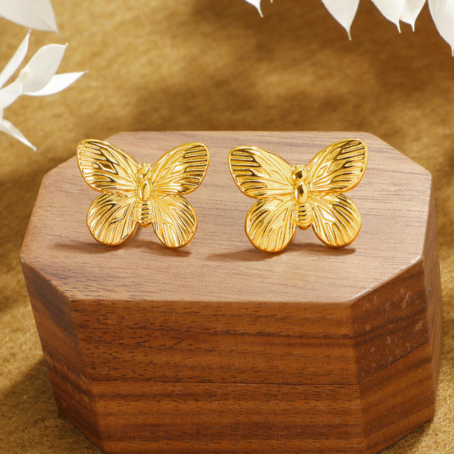 18K stainless steel butterfly studs earrings for women