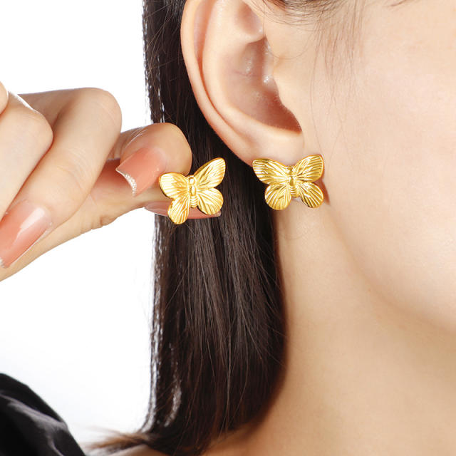 18K stainless steel butterfly studs earrings for women