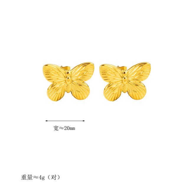18K stainless steel butterfly studs earrings for women