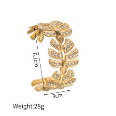 Exaggerated Diamond inlaid leaf shape stainless steel Bracelet Cuff bangle