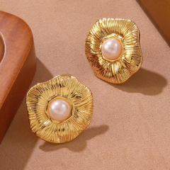 Hot sale pearl inlaid stainless steel earrings flower earrings