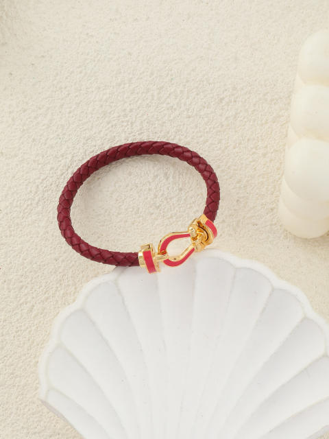 Hot-Selling Leather Rope Leather Braided Bracelet stainless Steel Horseshoe Magnet Buckle Bracelet bangle