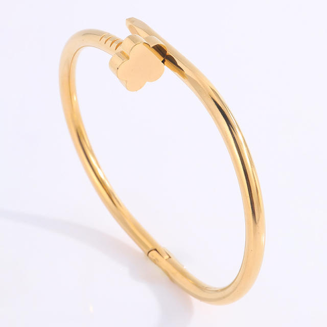 New love four-leaf clover nail bracelet stainless steel bangle