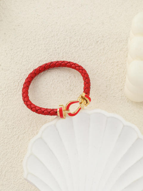 Hot-Selling Leather Rope Leather Braided Bracelet stainless Steel Horseshoe Magnet Buckle Bracelet bangle