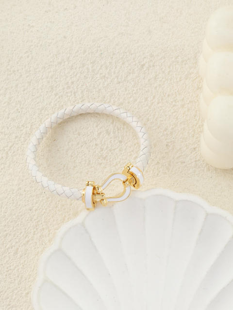 Hot-Selling Leather Rope Leather Braided Bracelet stainless Steel Horseshoe Magnet Buckle Bracelet bangle