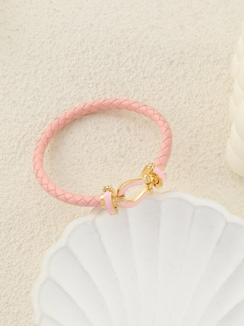 Hot-Selling Leather Rope Leather Braided Bracelet stainless Steel Horseshoe Magnet Buckle Bracelet bangle