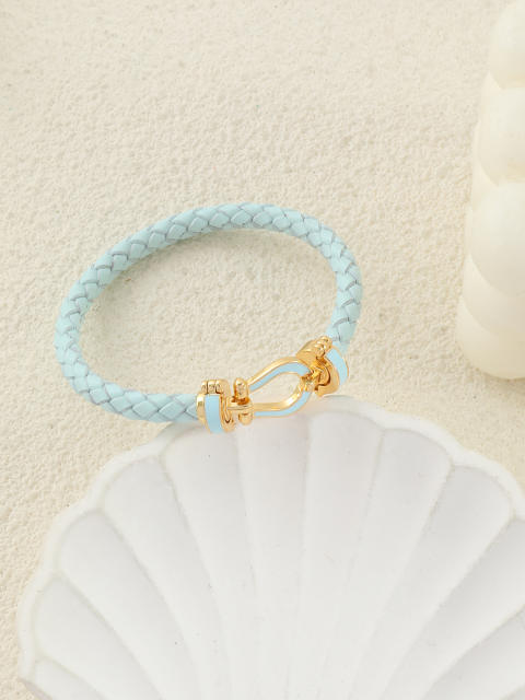 Hot-Selling Leather Rope Leather Braided Bracelet stainless Steel Horseshoe Magnet Buckle Bracelet bangle