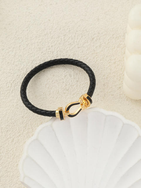 Hot-Selling Leather Rope Leather Braided Bracelet stainless Steel Horseshoe Magnet Buckle Bracelet bangle