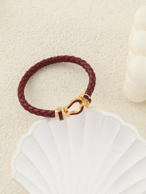 Hot-Selling Leather Rope Leather Braided Bracelet stainless Steel Horseshoe Magnet Buckle Bracelet bangle