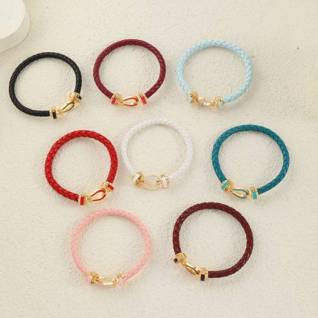 Hot-Selling Leather Rope Leather Braided Bracelet stainless Steel Horseshoe Magnet Buckle Bracelet bangle