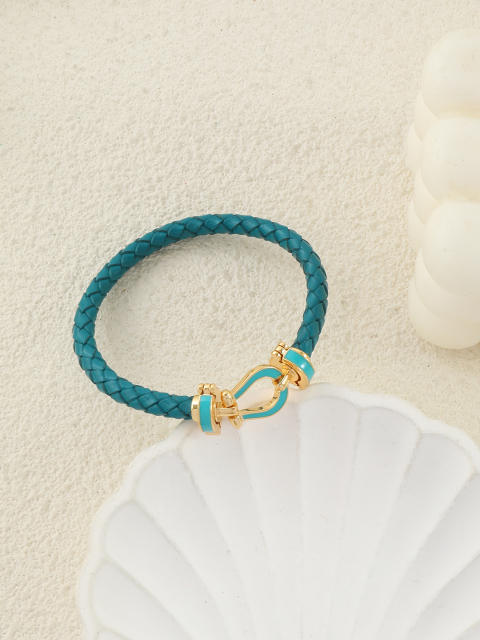 Hot-Selling Leather Rope Leather Braided Bracelet stainless Steel Horseshoe Magnet Buckle Bracelet bangle