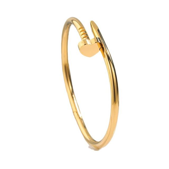 New love four-leaf clover nail bracelet stainless steel bangle