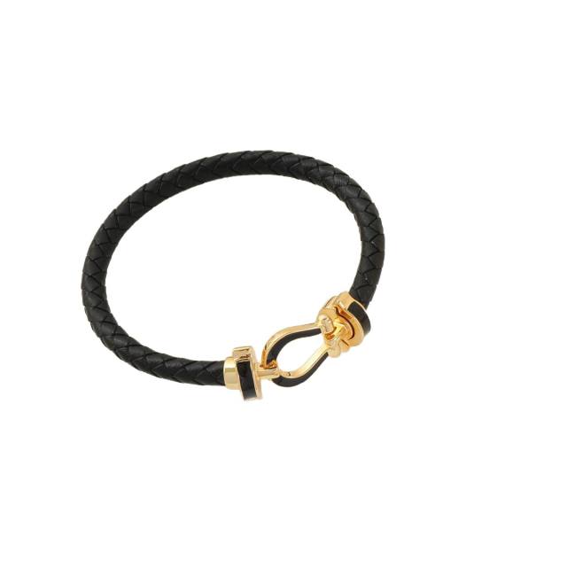 Hot-Selling Leather Rope Leather Braided Bracelet stainless Steel Horseshoe Magnet Buckle Bracelet bangle