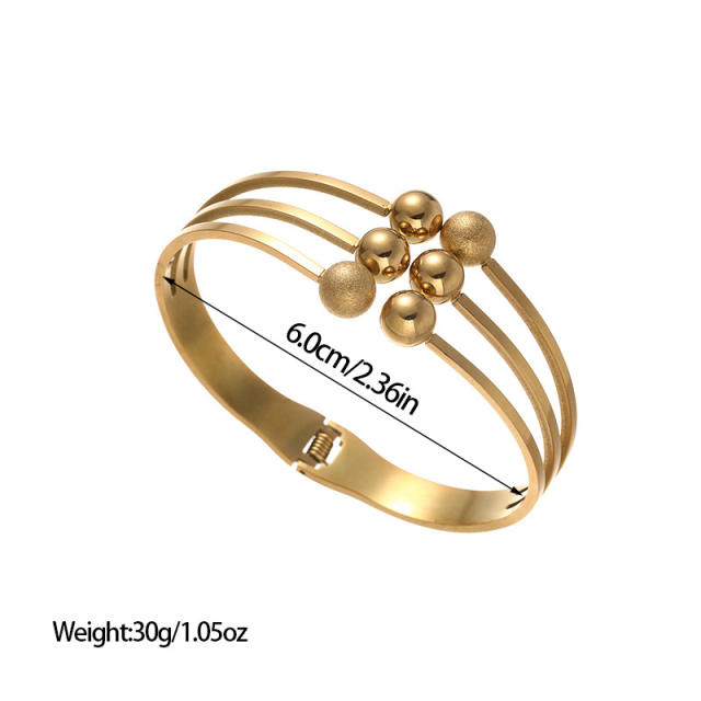 Easy match frosted smooth ball bead stainless steel bangle bracelet